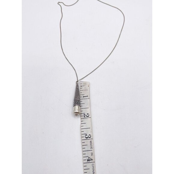 Vintage Sterling Silver Cone Pendant Necklace Pearl Drop Boho Artisan 925 - Picture 3 of 5